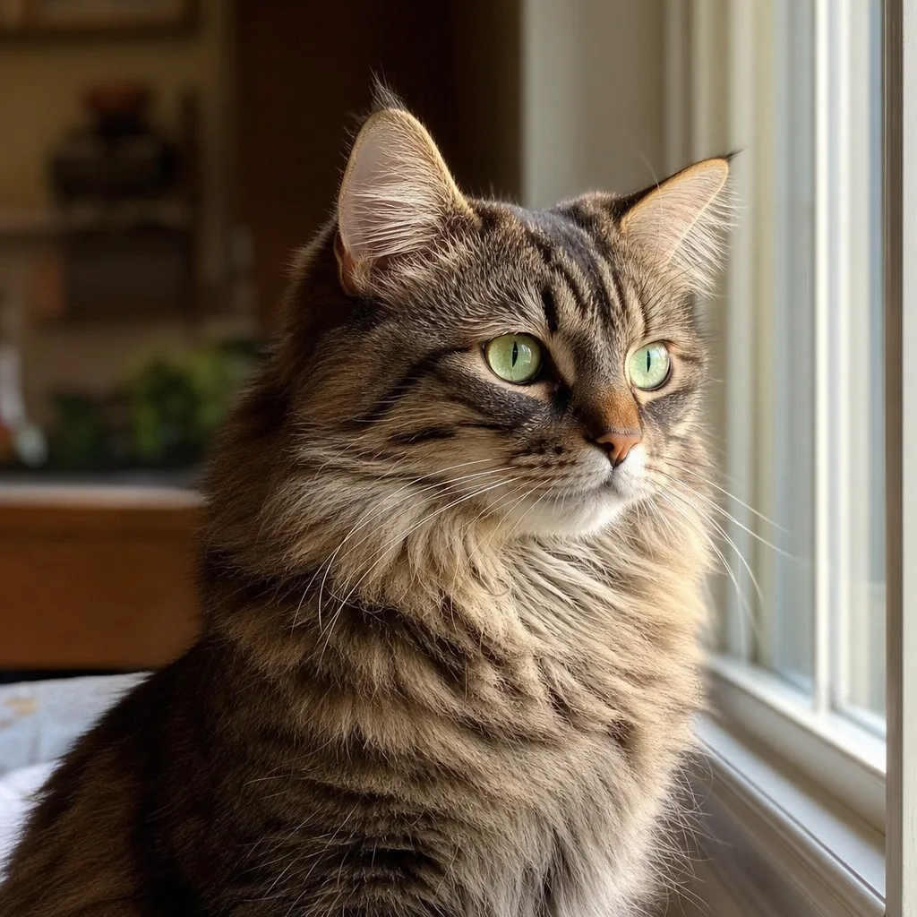 窗边的绿眼睛,一张猫肖像生成试验